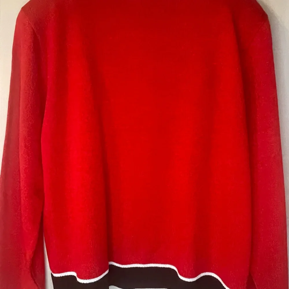 Sam Remo‎ by Laura knits red black cardigan sweater front zip size large vintage